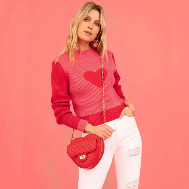 W&W Mode | Gerippter Strickpullover mit Herz-Intarsien