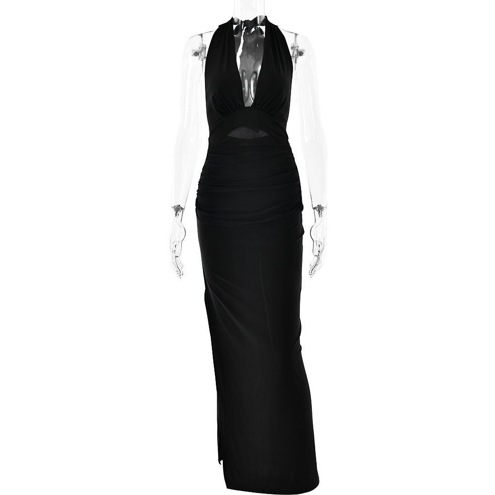 W&W Mode | Langes, Rückenfreies Kleid in Einfarbigem Design Mit Schlitz