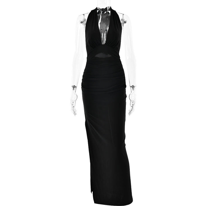 W&W Mode | Langes, Rückenfreies Kleid in Einfarbigem Design Mit Schlitz