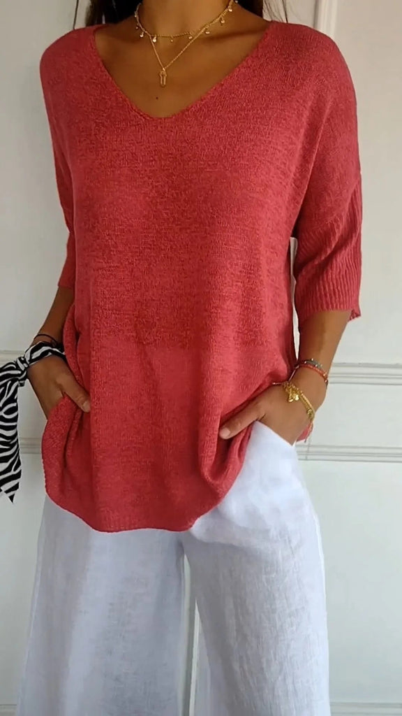 WW | Unifarbenes Stricktop mit V-Ausschnitt