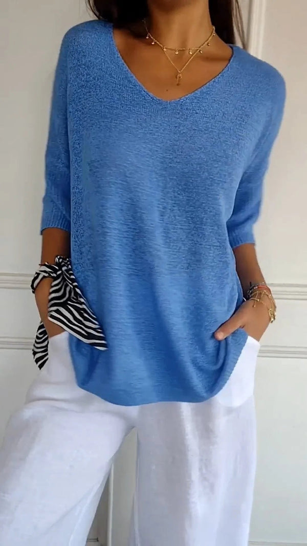 WW | Unifarbenes Stricktop mit V-Ausschnitt