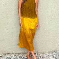 Luftiges Leinenkleid aus Baumwolle mit Farbverlauf und Schlitz am Bein