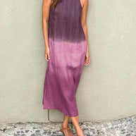 Luftiges Leinenkleid aus Baumwolle mit Farbverlauf und Schlitz am Bein