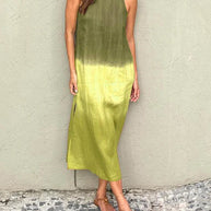 Luftiges Leinenkleid aus Baumwolle mit Farbverlauf und Schlitz am Bein