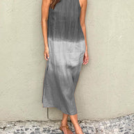 Luftiges Leinenkleid aus Baumwolle mit Farbverlauf und Schlitz am Bein