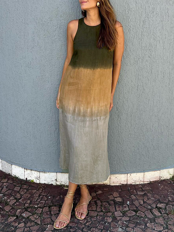 WW | Damen Leinen Midi Kleid