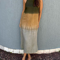 WW | Damen Leinen Midi Kleid