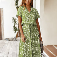 WW | Lässiger Polka Dot V-Ausschnitt Kurzarm Midi Kleid