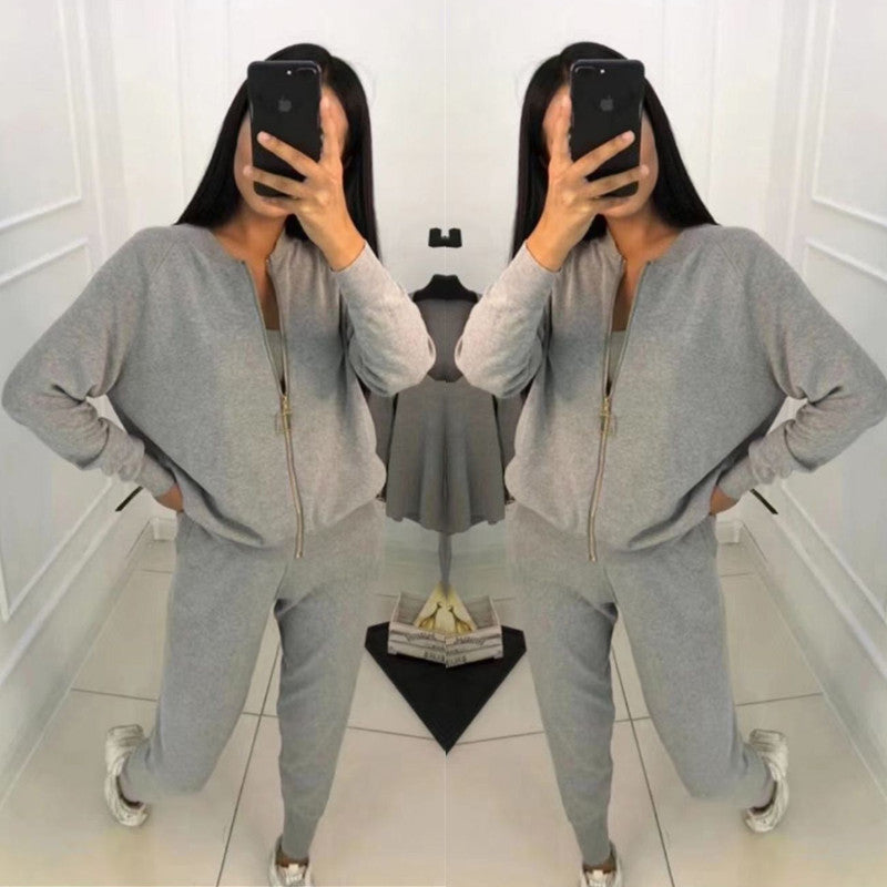 Damen Sportliches Loungewear-Set mit Reißverschluss und weitem Schnitt WW