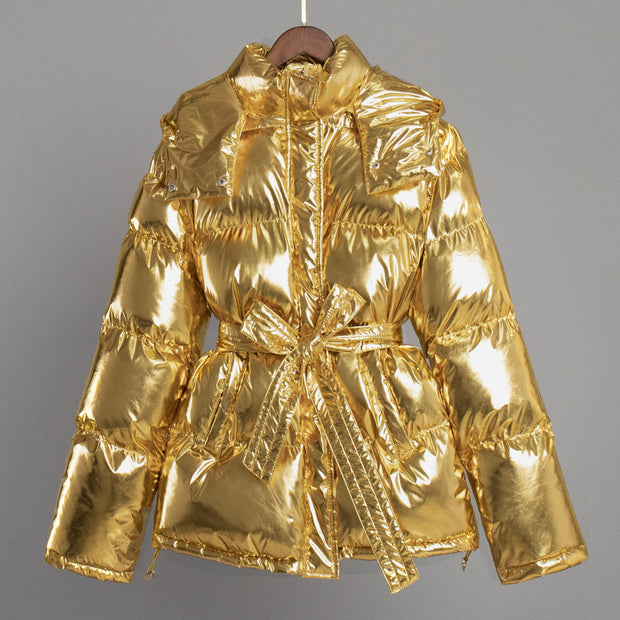 WW | Cooler Glänzender Kapuzen Pufferjacke