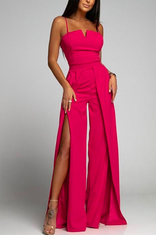 WW | Hohe Taille Schlitz Fließender Breiter Bein Cami Jumpsuit