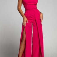 WW | Hohe Taille Schlitz Fließender Breiter Bein Cami Jumpsuit