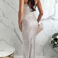 WW | Rosiedress Spaghetti-Träger V-Ausschnitt Hoher Schlitz Pailletten Maxi Festkleid