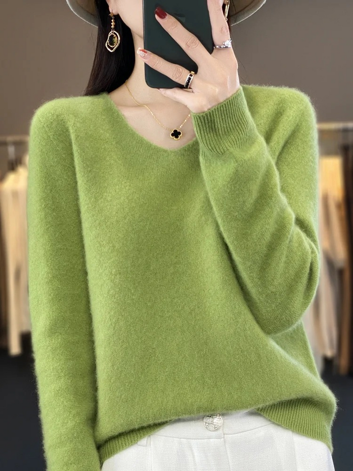 W&W Mode | Cashmere Pullover Damen Eleganter V-ausschnitt, Weich & Komfortabel
