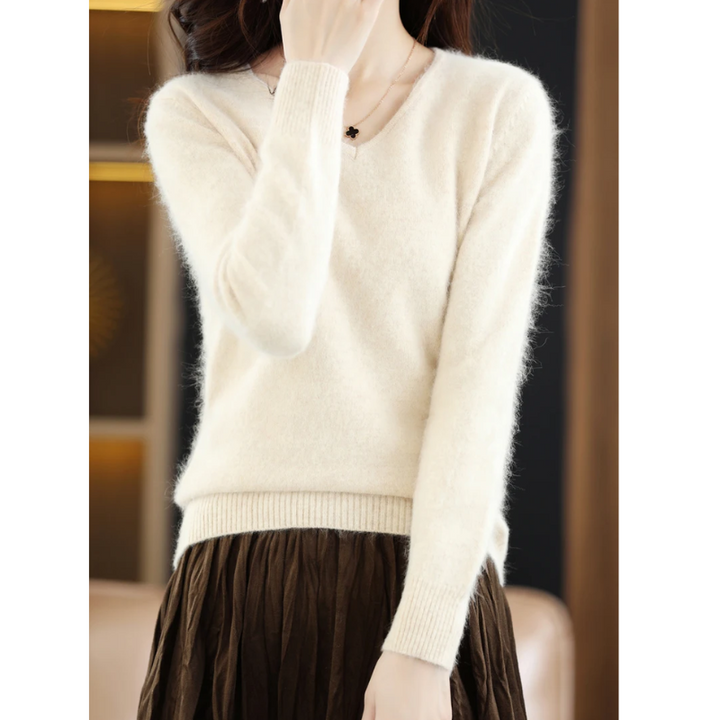 W&W Mode | Cashmere Pullover Damen V-ausschnitt Leichter und Weicher Strickpullover