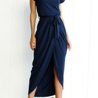 WW | Rosiedress Kurzarm Tie Waist Schlitz Midi Kleid