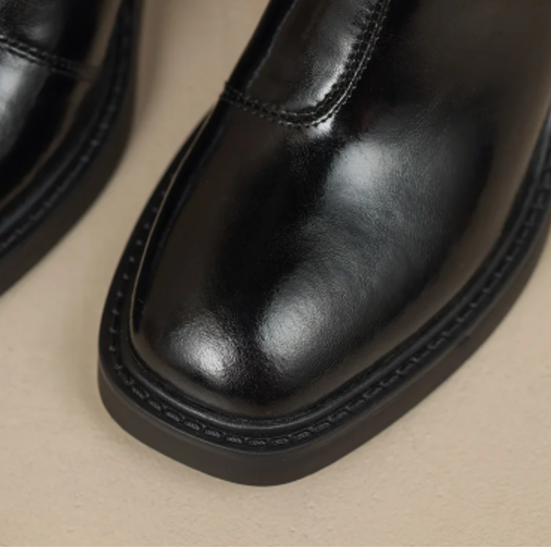 Damen-Leder-Ankle-Boots mit Blockabsatz