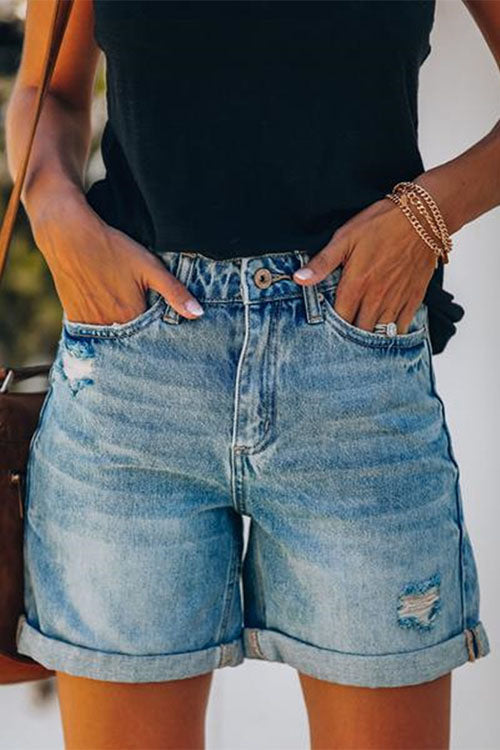 Wolff | Rosiedress Aufgeschlagener Saum Ripped Denim Shorts