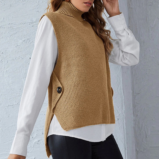 Damen Strickweste mit Stehkragen und Knopfdetails WW