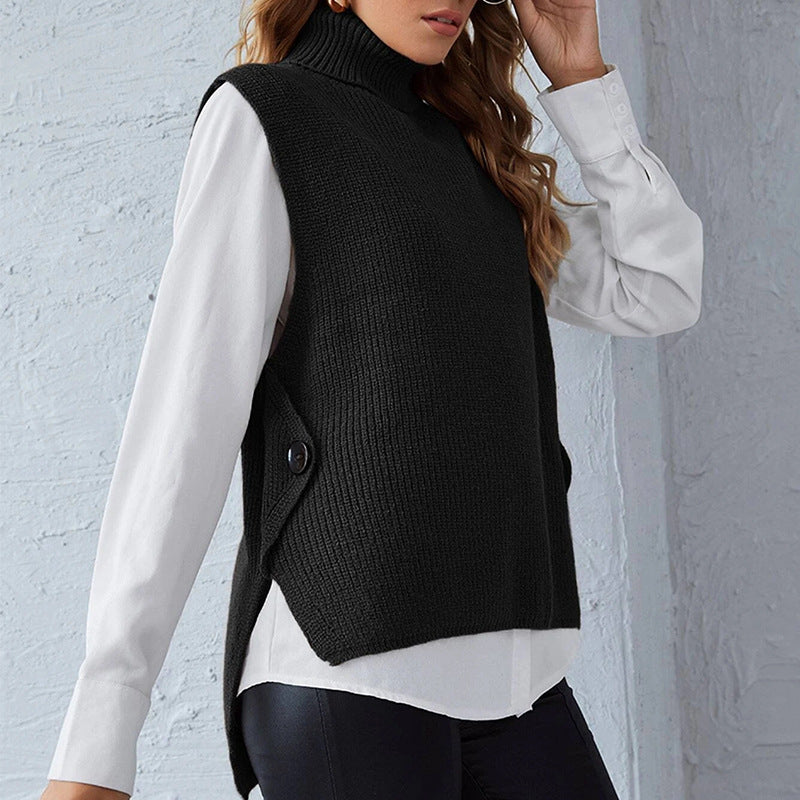 Damen Strickweste mit Stehkragen und Knopfdetails WW