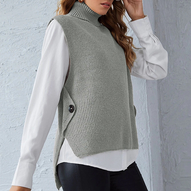 Damen Strickweste mit Stehkragen und Knopfdetails WW
