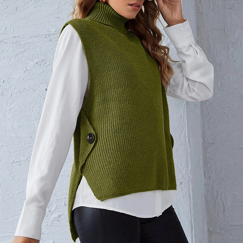 Damen Strickweste mit Stehkragen und Knopfdetails WW