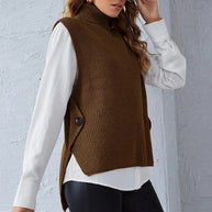 Damen Strickweste mit Stehkragen und Knopfdetails WW