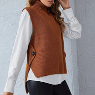 Damen Strickweste mit Stehkragen und Knopfdetails WW