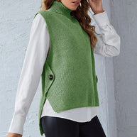 Damen Strickweste mit Stehkragen und Knopfdetails WW