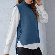 Damen Strickweste mit Stehkragen und Knopfdetails WW