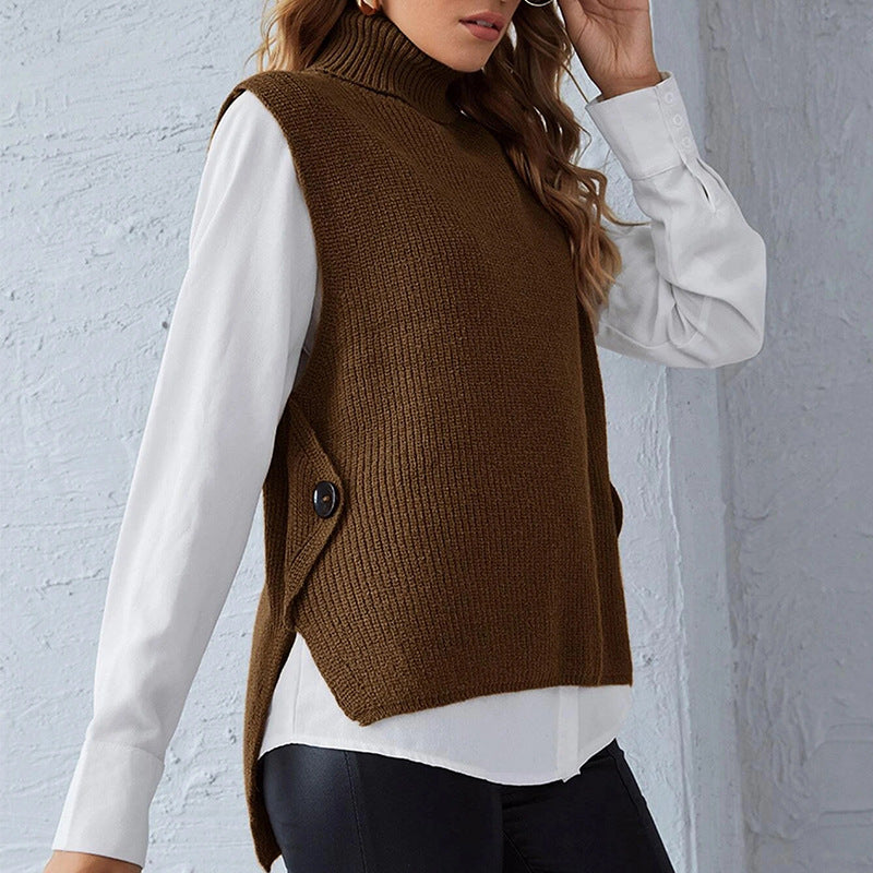 Damen Strickweste mit Stehkragen und Knopfdetails WW