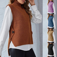 Damen Strickweste mit Stehkragen und Knopfdetails WW