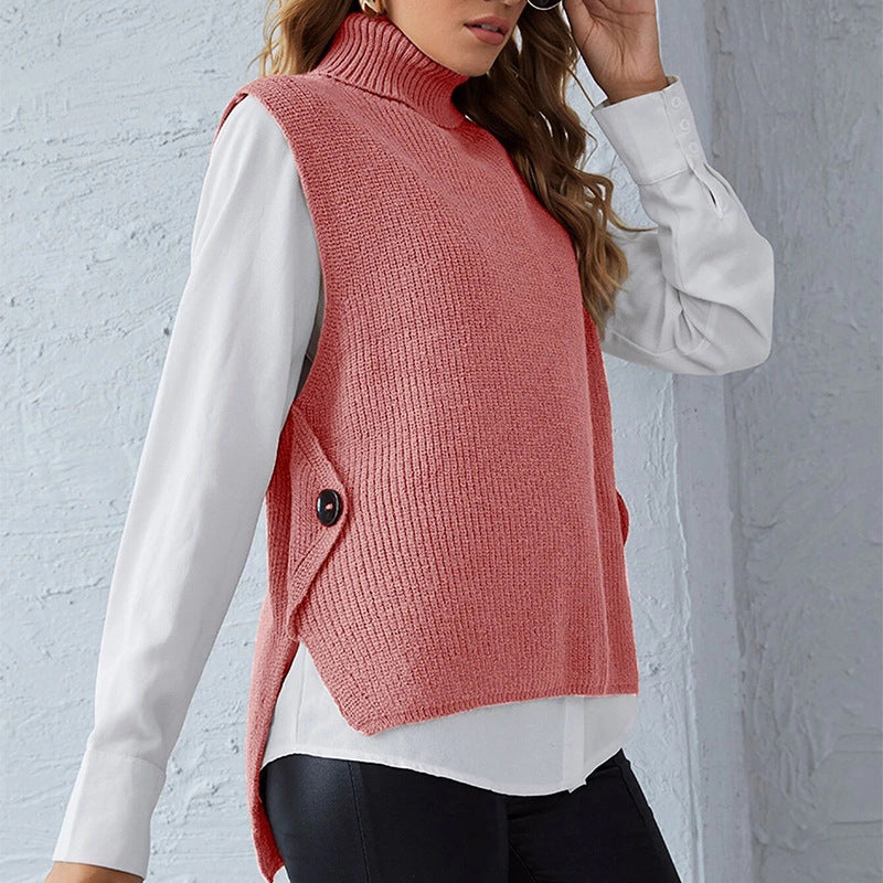 Damen Strickweste mit Stehkragen und Knopfdetails WW