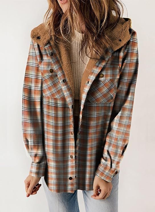W&W Mode | Plaid Jacke Langarm Schnalle Wolle mit Kapuze