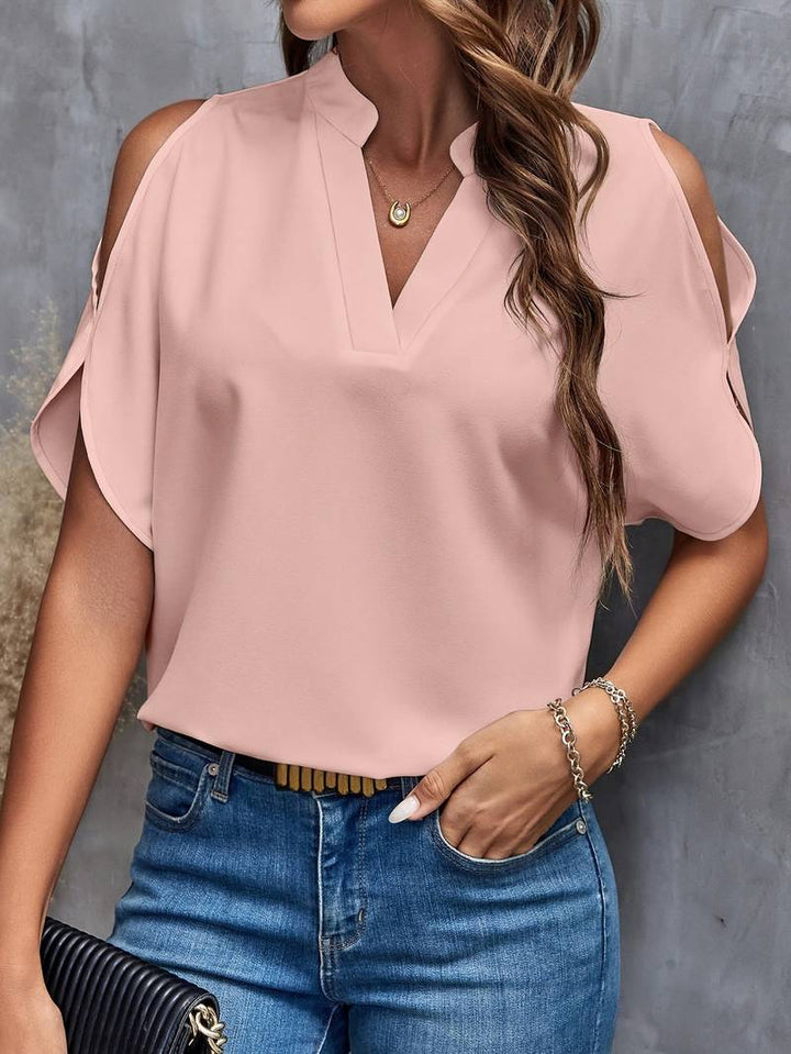W&W Mode | Bluse mit Notch-Ausschnitt und eleganten, geteilten Ärmeln Für Frauen
