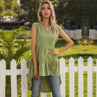 Damen ärmelloses Tunika-Kleid mit asymmetrischem Saum und schickem Volant WW