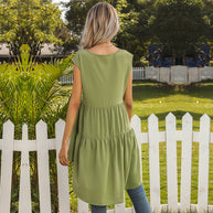 Damen ärmelloses Tunika-Kleid mit asymmetrischem Saum und schickem Volant WW