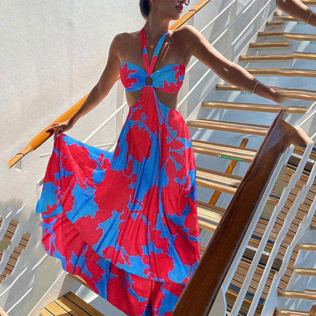 Damen Maxikleid mit frechem Cut-Out und dekorativem Ringelement WW