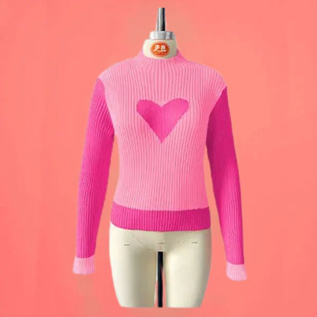 WW | Gerippter Strickpullover mit Herz-Intarsien
