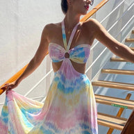 Damen Maxikleid mit frechem Cut-Out und dekorativem Ringelement WW