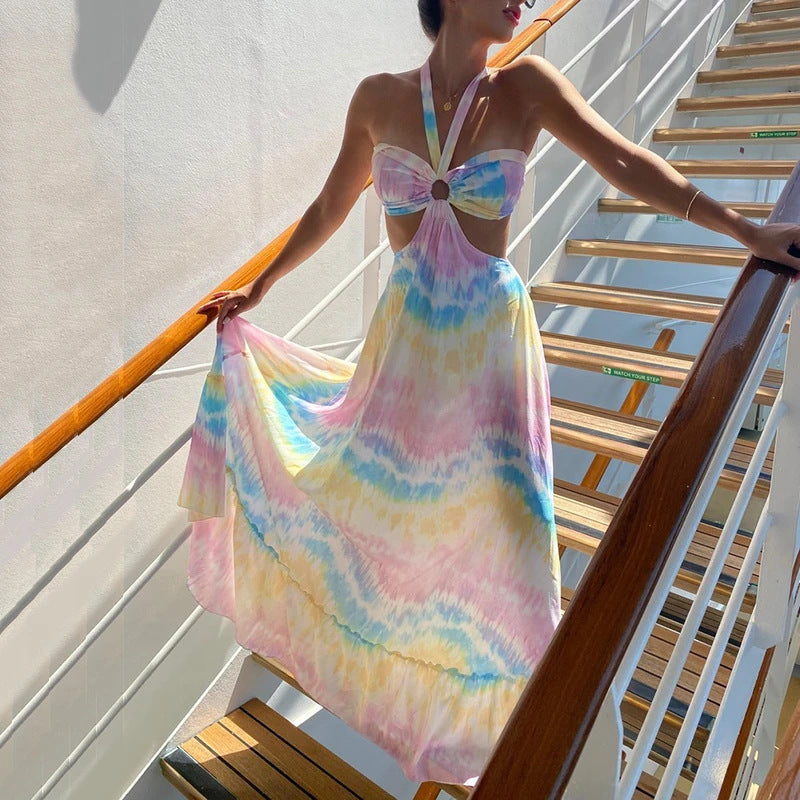 Damen Maxikleid mit frechem Cut-Out und dekorativem Ringelement WW