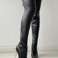 WW | Overknee Stiefel mit Goldenem Absatz und Reißverschlussdetail