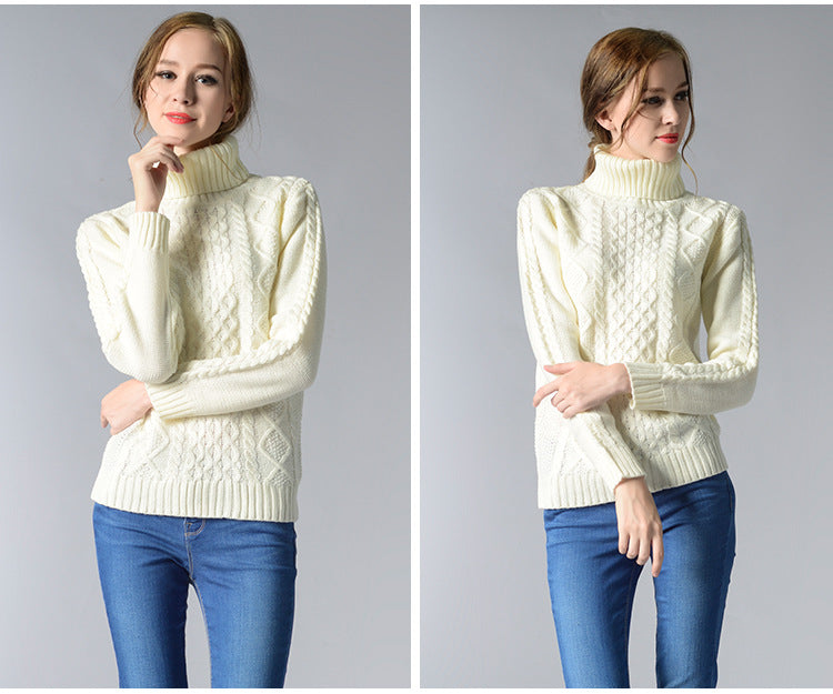 WW | Damen Rollkragenpullover mit langen Ärmeln und Kabelstrick