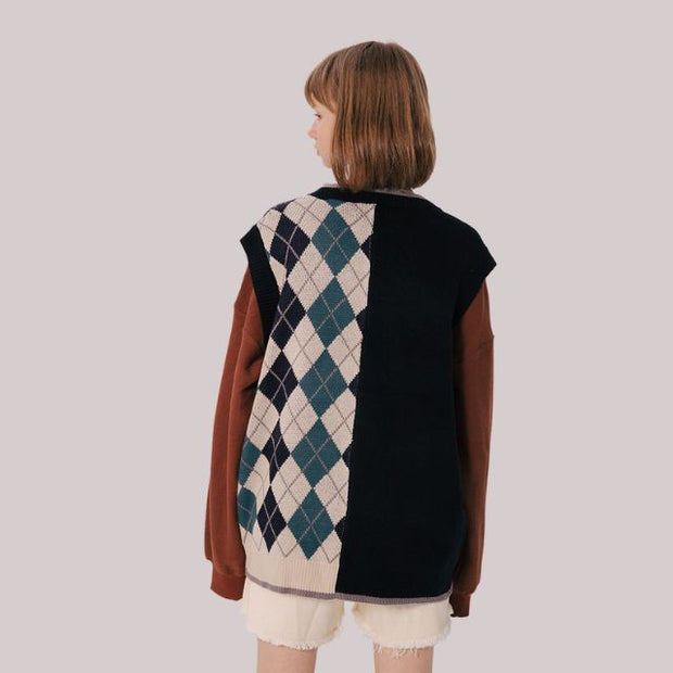 Block Strickweste mit Rautenmuster