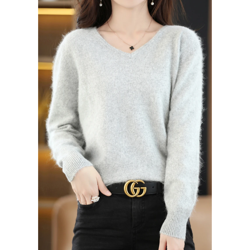 W&W Mode | Cashmere Pullover Damen V-ausschnitt Leichter und Weicher Strickpullover