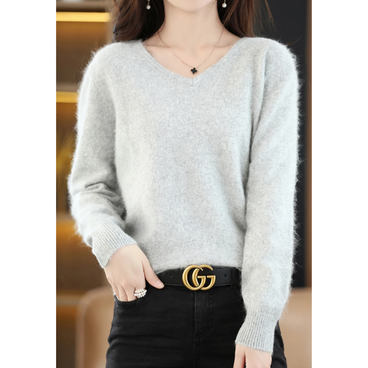 W&W Mode | Cashmere Pullover Damen V-ausschnitt Leichter und Weicher Strickpullover