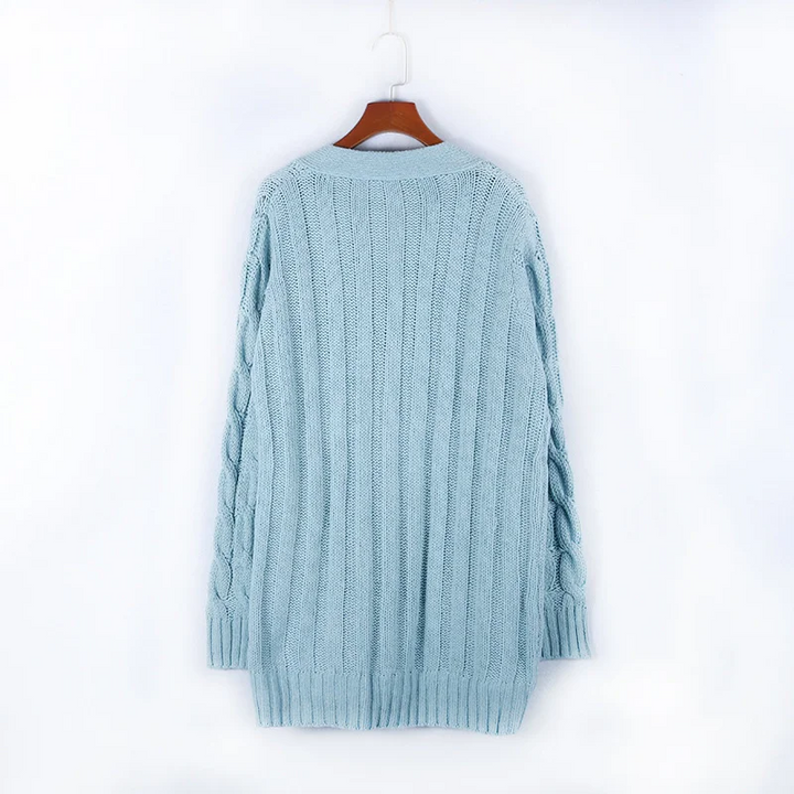 W&W Mode | Wollstrickjacke Damen Mit Zopfmuster Und Holzknöpfen, Lockere