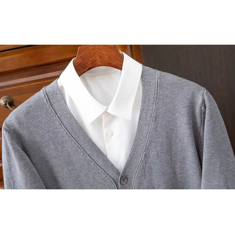 WW | Herren Strickjacke Mit Knöpfen, Leichter Stoff, Klassischer V-ausschnitt