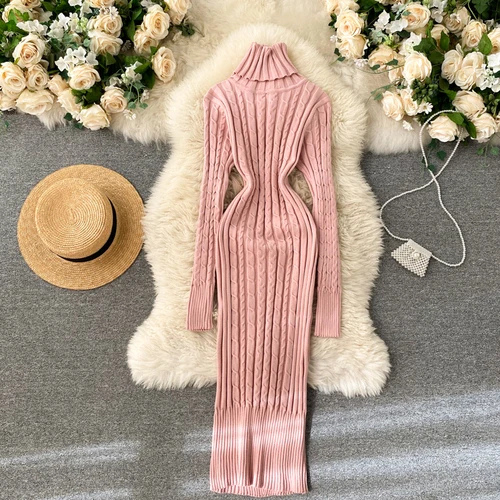 WW | Figurbetont Gestricktes Midi Kleid Mit Langen Ärmeln, Gestricktes Damen Kleid