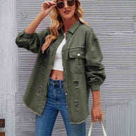 WW | Zerrissene Rohsaum-Denimjacke